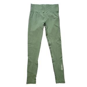 Gymshark Size EST XXS Ribbed Sage Green Power Down‎ Leggings Stretch Athletic